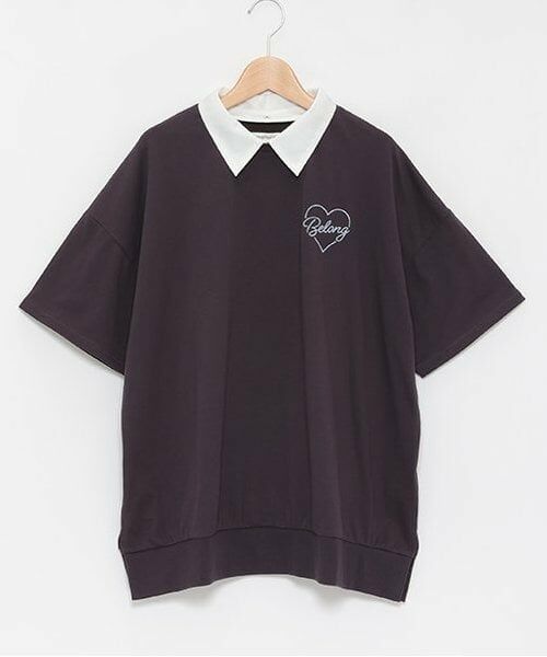 Lovetoxic / ラブトキシック Tシャツ | バックハート衿付BIG半T（チャコール）