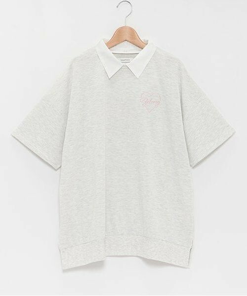 Lovetoxic / ラブトキシック Tシャツ | バックハート衿付BIG半T（シロ杢）