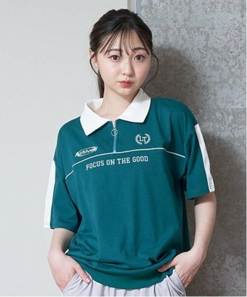 Lovetoxic / ラブトキシック Tシャツ | 【LTXC】ハーフZIPルーズ半T（モス グリーン）
