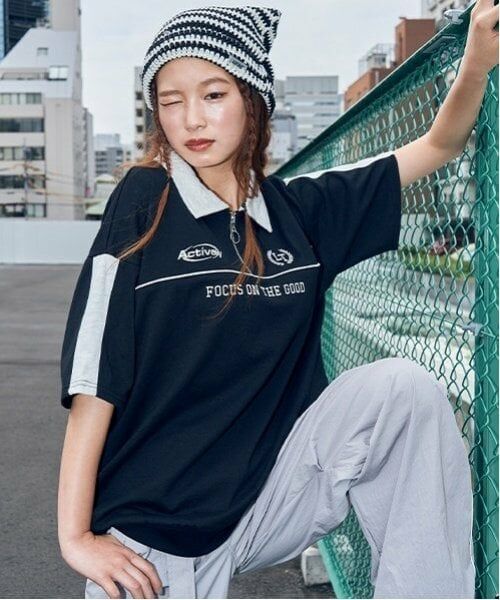 Lovetoxic / ラブトキシック Tシャツ | 【LTXC】ハーフZIPルーズ半T（黒）