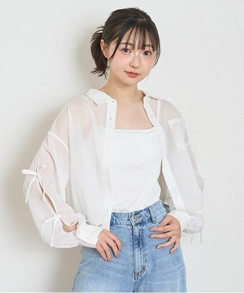 Lovetoxic / ラブトキシック シャツ・ブラウス | インナー付袖リボンシャツ（オフ ホワイト）