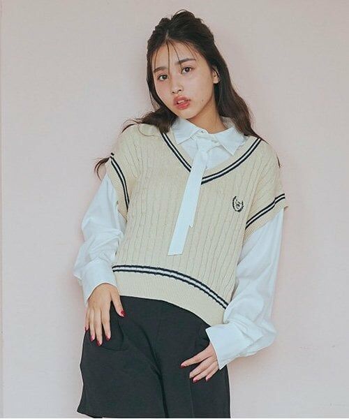 Lovetoxic / ラブトキシック シャツ・ブラウス | ニットベストレイヤードブラウス（アイボリー）