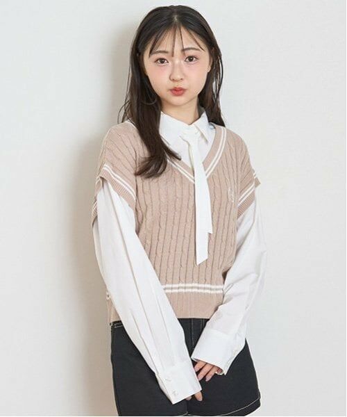 Lovetoxic / ラブトキシック シャツ・ブラウス | ニットベストレイヤードブラウス（ピンク）