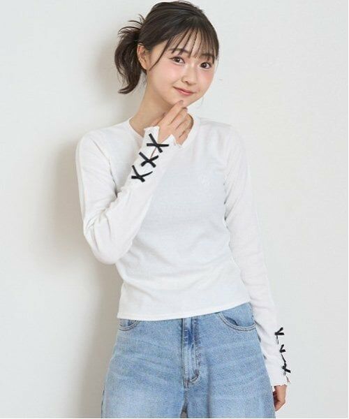 Lovetoxic / ラブトキシック Tシャツ | リボンテレコ長袖Tシャツ（オフ ホワイト）