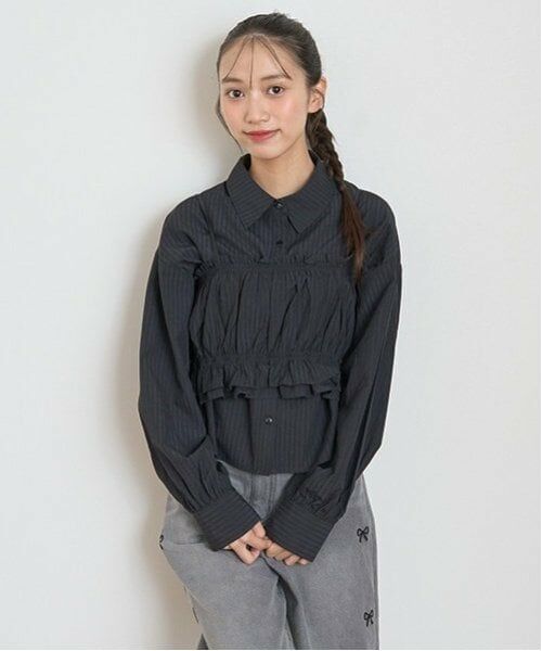Lovetoxic / ラブトキシック シャツ・ブラウス | ビスチェ付長袖シャツ（黒）