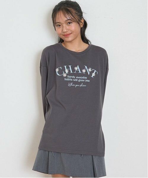 Lovetoxic / ラブトキシック Tシャツ | オーガビッツフラワー刺繍長T（チャコール）