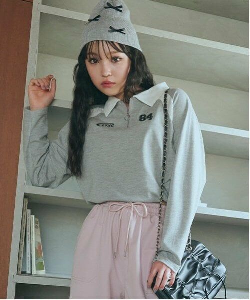 Lovetoxic / ラブトキシック Tシャツ | 【LTXC】ハーフジップドロスト長袖Tシャツ（トップ グレー）