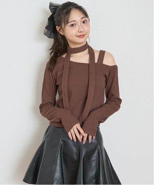 Lovetoxic / ラブトキシック Tシャツ | 【DHOLIC】ボウタイつき長Tシャツ（モカ茶）