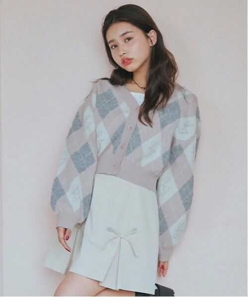 Lovetoxic / ラブトキシック カーディガン・ボレロ | 【洗える】アーガイルカーディガンインナーセット（ピンク）