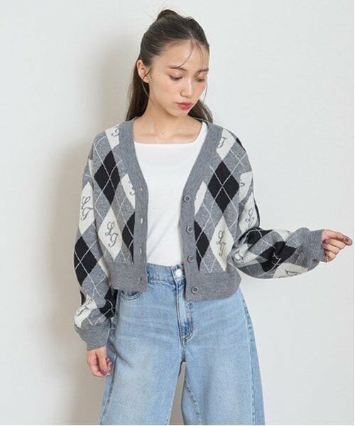 Lovetoxic / ラブトキシック カーディガン・ボレロ | 【洗える】アーガイルカーディガンインナーセット | 詳細2