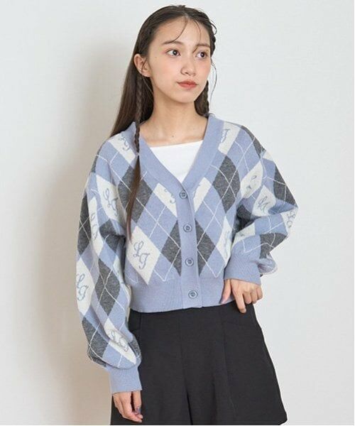 Lovetoxic / ラブトキシック カーディガン・ボレロ | 【洗える】アーガイルカーディガンインナーセット（サックス）