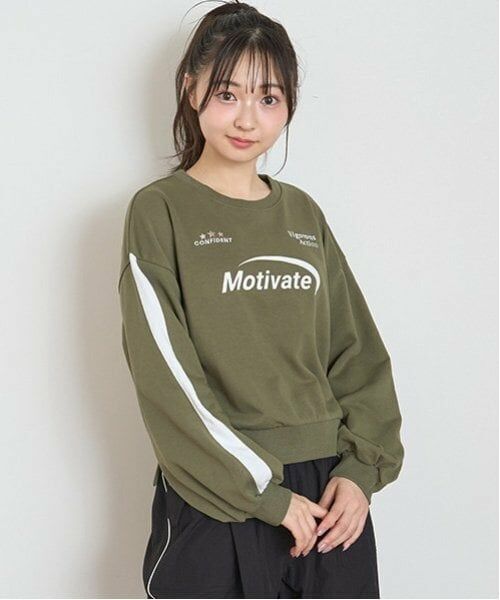 Lovetoxic / ラブトキシック スウェット | 【LTXC】ラインクロップドトレーナー（カーキ）