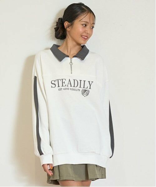 Lovetoxic / ラブトキシック スウェット | 【LTXC】【吸水速乾／さらさら】ハーフジップルーズトレーナー（オフ ホワイト）