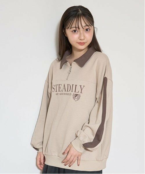 Lovetoxic / ラブトキシック スウェット | 【LTXC】【吸水速乾／さらさら】ハーフジップルーズトレーナー（ベージュ）