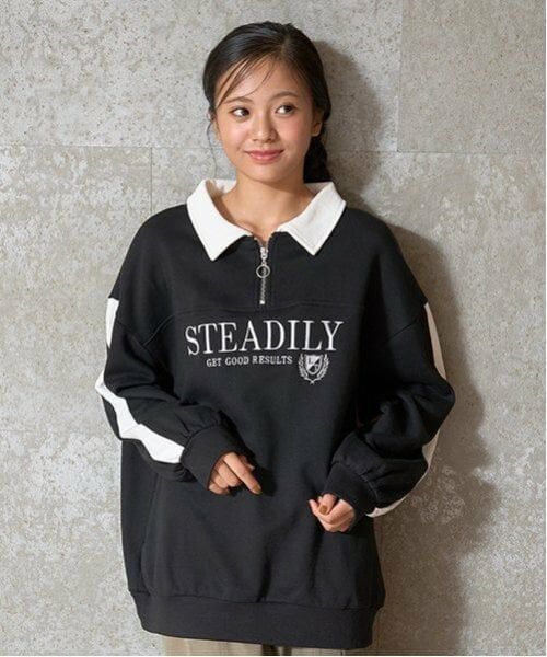 Lovetoxic / ラブトキシック スウェット | 【LTXC】【吸水速乾／さらさら】ハーフジップルーズトレーナー（黒）