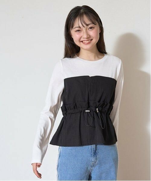 Lovetoxic / ラブトキシック Tシャツ | レイヤードテレコ長T（黒）