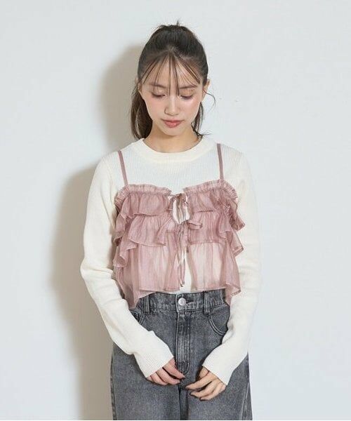 Lovetoxic / ラブトキシック その他トップス | キャミつきリブニットセット（ピンク）