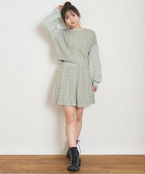 Lovetoxic / ラブトキシック ニット・セーター | ケーブルニットセットアップ（ライト グリーン）