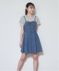 Lovetoxic / ラブトキシック ミニ丈・ひざ丈ワンピース | レースアップデニムジャンスカ