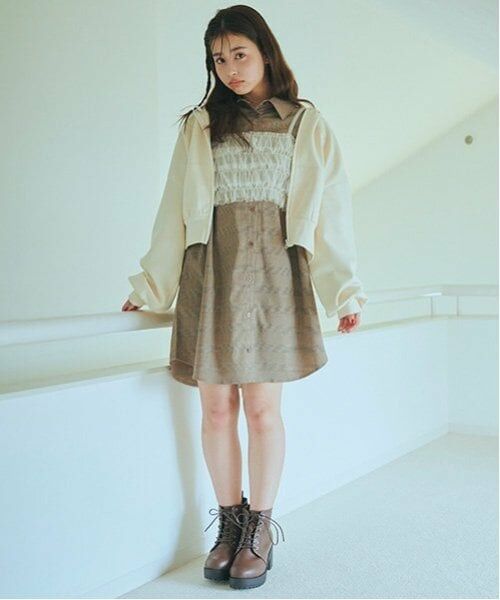 Lovetoxic / ラブトキシック ミニ丈・ひざ丈ワンピース | ビスチェ付グレンチェックシャツワンピース | 詳細1