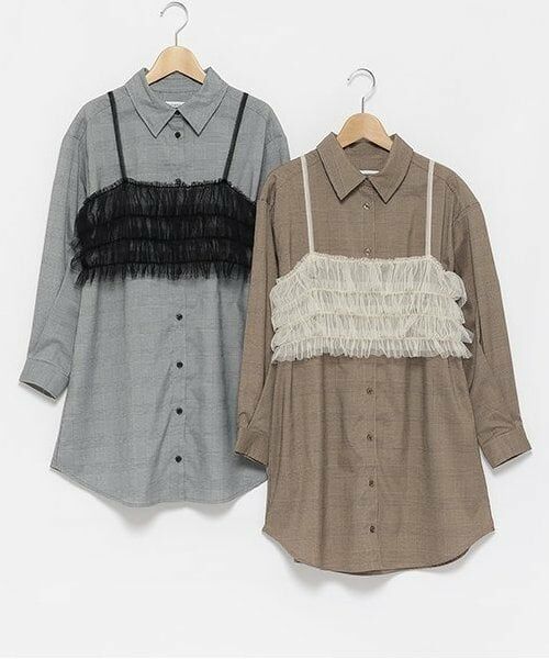 Lovetoxic / ラブトキシック ミニ丈・ひざ丈ワンピース | ビスチェ付グレンチェックシャツワンピース | 詳細11