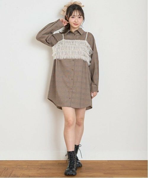 Lovetoxic / ラブトキシック ミニ丈・ひざ丈ワンピース | ビスチェ付グレンチェックシャツワンピース | 詳細3