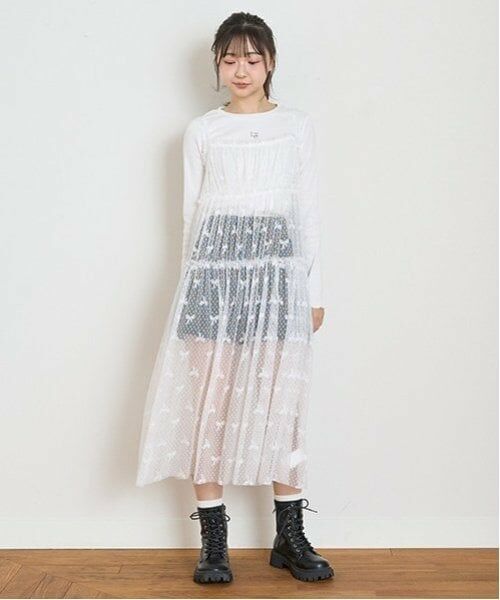 Lovetoxic / ラブトキシック ミニ丈・ひざ丈ワンピース | インナー付チュールワンピース(オフ ホワイト)