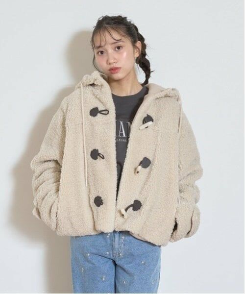 Lovetoxic / ラブトキシック その他アウター | ボアダッフルコート（アイボリー）