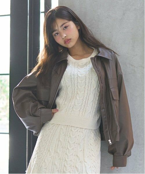 Lovetoxic / ラブトキシック ブルゾン | 合皮短丈ジャケット（茶）