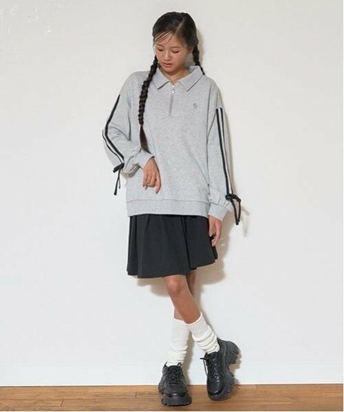 Lovetoxic / ラブトキシック スウェット | ハーフZIPプリーツSETUP（トップ グレー）