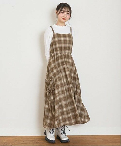 Lovetoxic / ラブトキシック ミニ丈・ひざ丈ワンピース | 【LTXC】チェックキャミジャンスカ（茶）