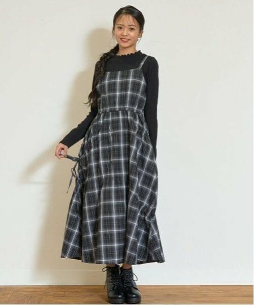 Lovetoxic / ラブトキシック ミニ丈・ひざ丈ワンピース | 【LTXC】チェックキャミジャンスカ（黒）