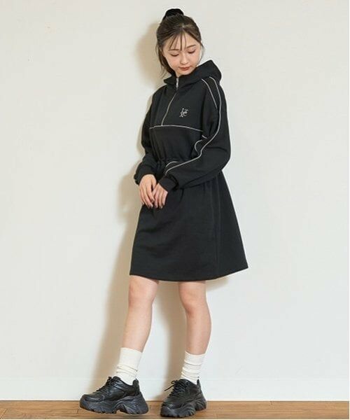 Lovetoxic / ラブトキシック ミニ丈・ひざ丈ワンピース | 【LTXC】ドローコードパーカワンピース（黒）