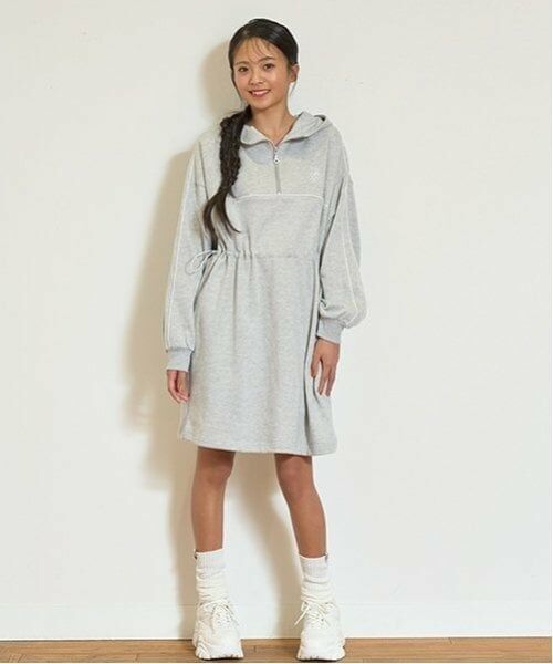 Lovetoxic / ラブトキシック ミニ丈・ひざ丈ワンピース | 【LTXC】ドローコードパーカワンピース（トップ グレー）