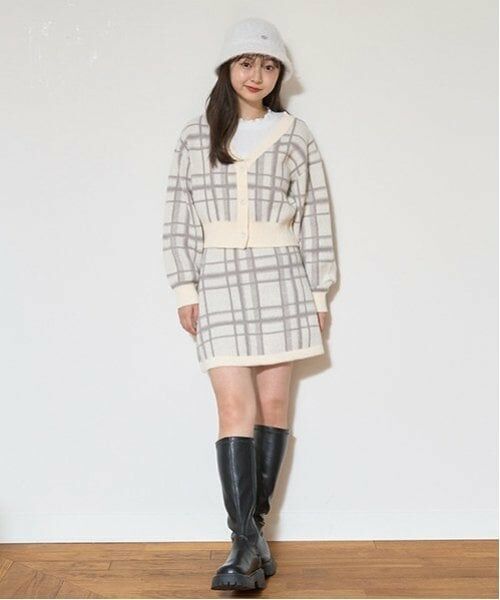 Lovetoxic / ラブトキシック カーディガン・ボレロ | ジャガードチェックセットアップ（アイボリー）