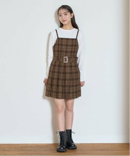 Lovetoxic / ラブトキシック ミニ丈・ひざ丈ワンピース | チェックジャンスカ（茶）