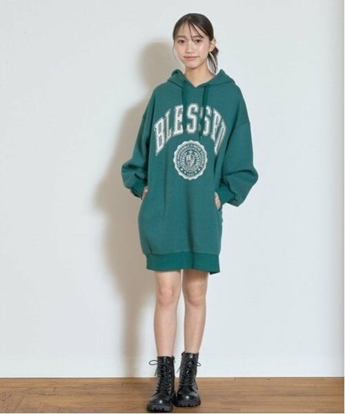 Lovetoxic / ラブトキシック ミニ丈・ひざ丈ワンピース | 【GOODPRICE】裏起毛パーカワンピース（グリーン）