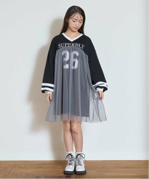 Lovetoxic / ラブトキシック ミニ丈・ひざ丈ワンピース | 【LTXC】チュールナンバーワンピース（黒）