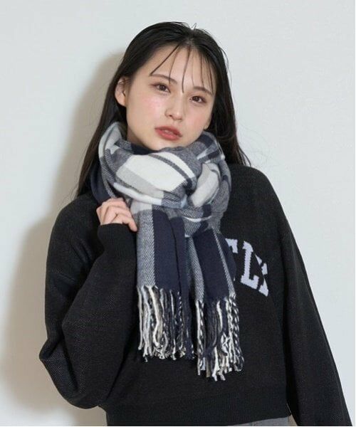 Lovetoxic / ラブトキシック マフラー・ショール・スヌード・ストール | チェックマフラー（紺）