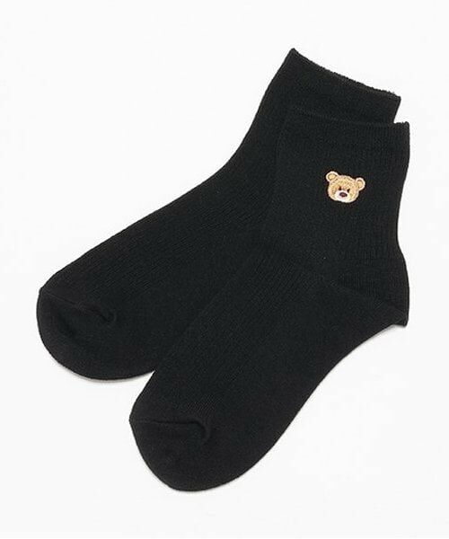 Lovetoxic / ラブトキシック ソックス | リブ刺繍スクールソックス（チャコール）