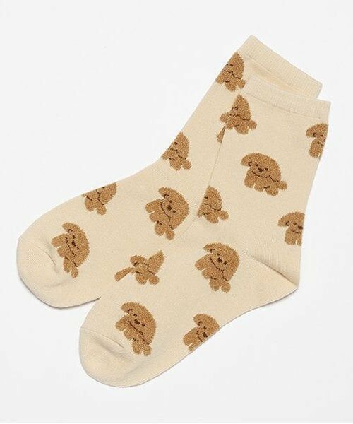 Lovetoxic / ラブトキシック ソックス | ワンチャン柄クルーソックス（ベージュ）