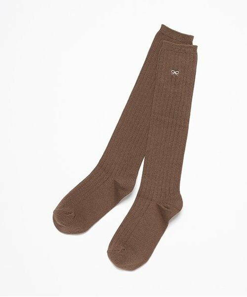 Lovetoxic / ラブトキシック ソックス | リボン刺繍リブハイソックス（モカ茶）