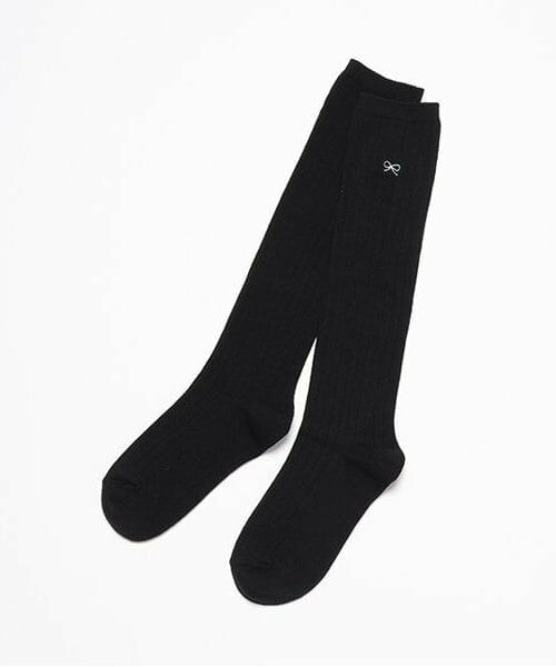Lovetoxic / ラブトキシック ソックス | リボン刺繍リブハイソックス（黒）
