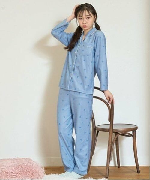 Lovetoxic / ラブトキシック ルームウェア | 【ルームウェア/パジャマ】ベビーフリースニットシャツハート柄（ブルー）