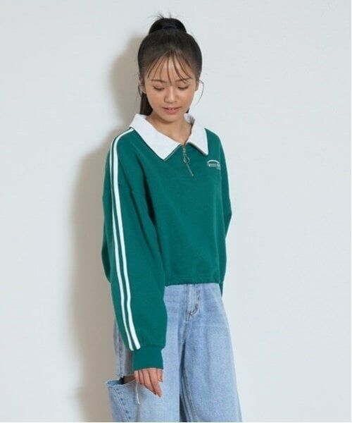 Lovetoxic / ラブトキシック スウェット | 【LTXC】裏起毛クロップドハーフジップ（グリーン）