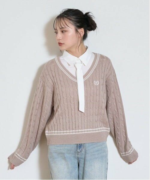 Lovetoxic / ラブトキシック ニット・セーター | レイヤードチルデンニット（ベージュ）