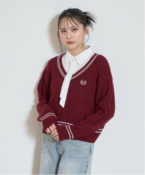 Lovetoxic / ラブトキシック ニット・セーター | レイヤードチルデンニット（エンジ）