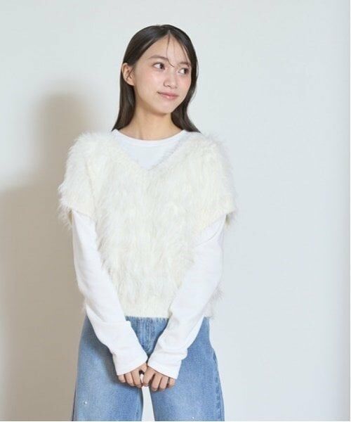 Lovetoxic / ラブトキシック ニット・セーター | フェザーニットベスト（オフ ホワイト）
