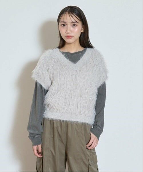 Lovetoxic / ラブトキシック ニット・セーター | フェザーニットベスト（ライト グレー）