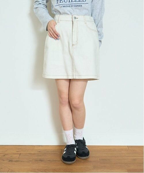 Lovetoxic / ラブトキシック ショート・ハーフ・半端丈パンツ | 【ベーシック】【GOODPRICE】デニム・ツイル台形スカパン（オフ ホワイト）